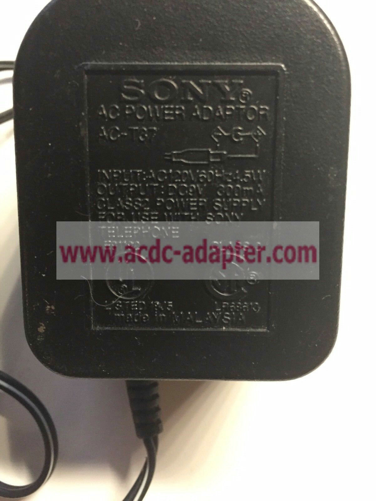 New Sony AC-T37 9V DC 300mA AC Adapter for Sony Telephone - Click Image to Close
